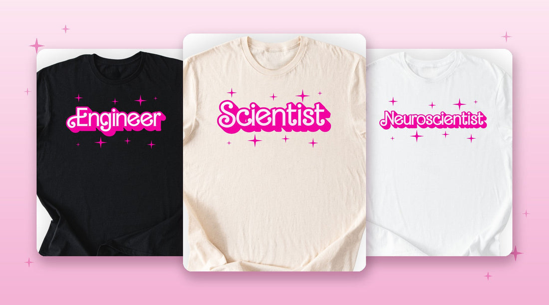 Scientist, Engineer and Neuroscientist retro pink doll tees — She's the Scientist. He's Just the Control. collection by Scientist Apparel