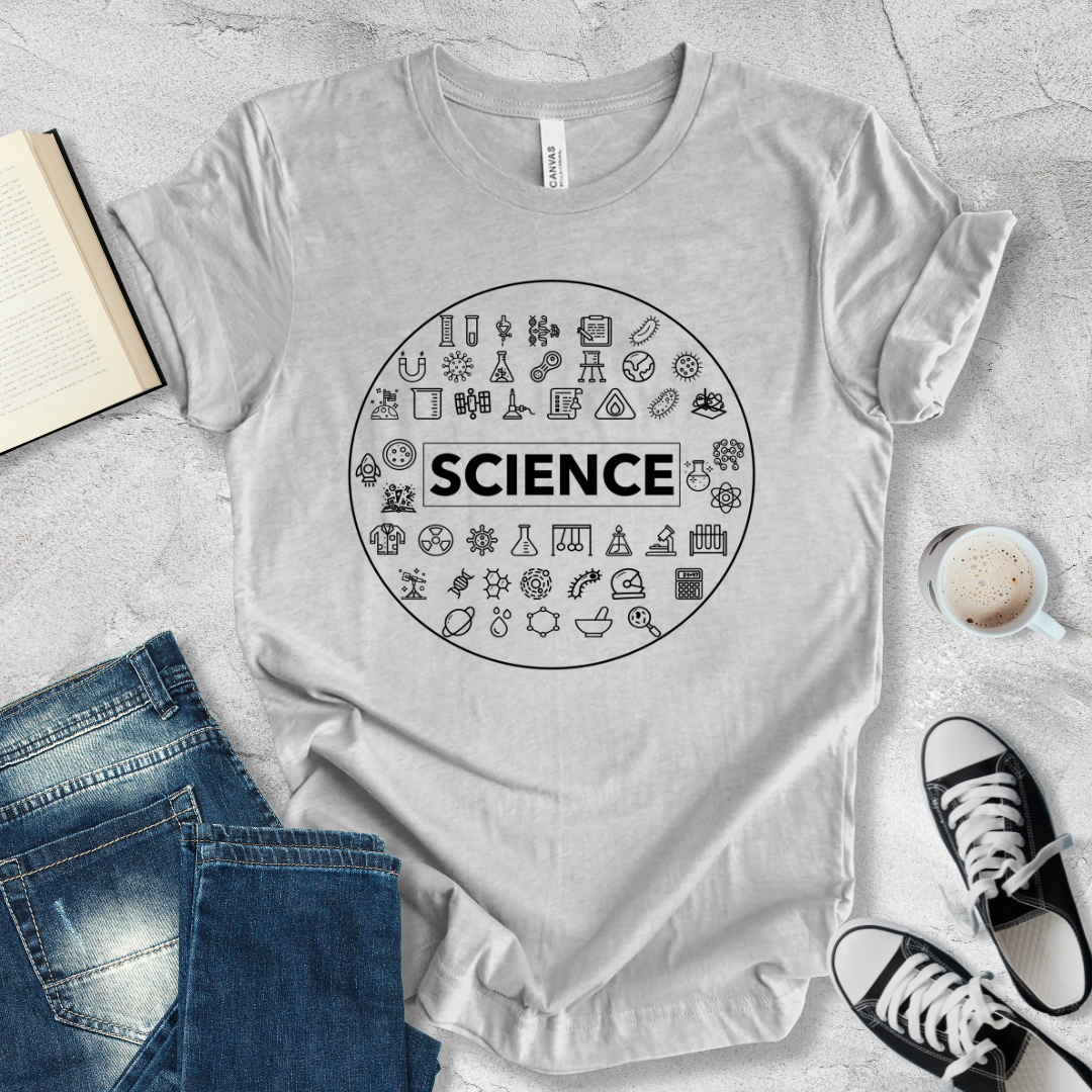 Science icons round shape T-shirt