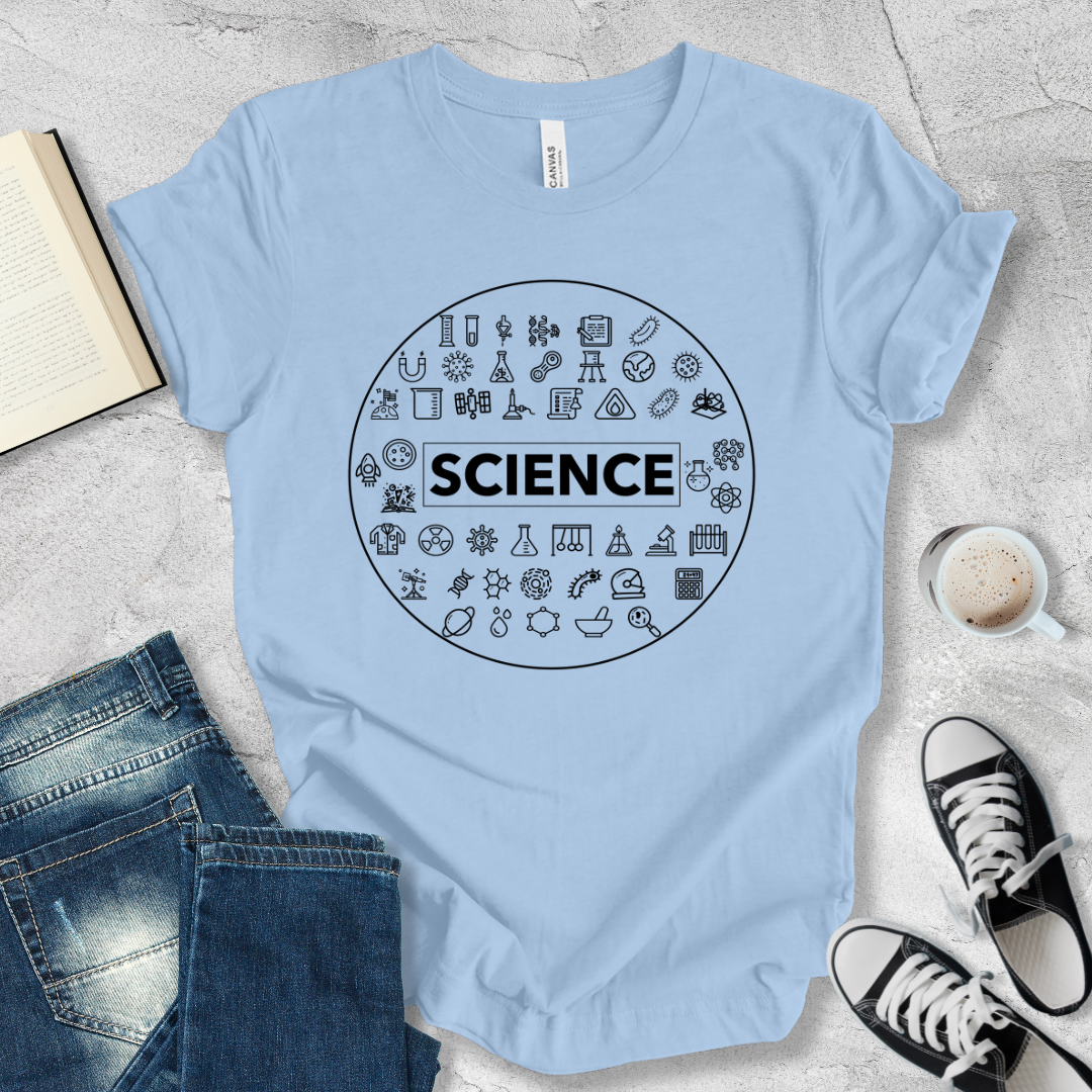 Science icons round shape T-shirt