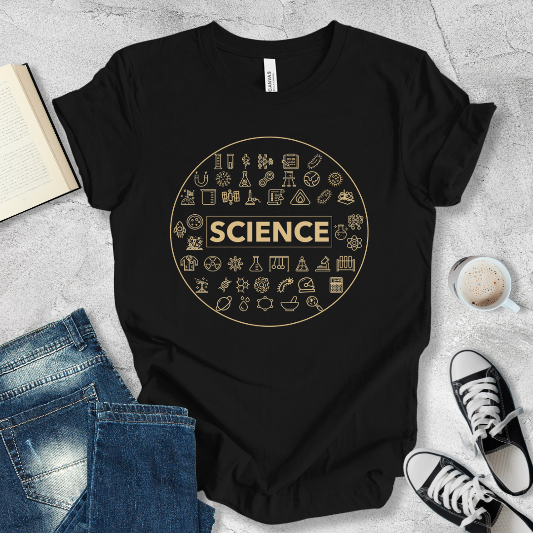 Science icons round shape T-shirt