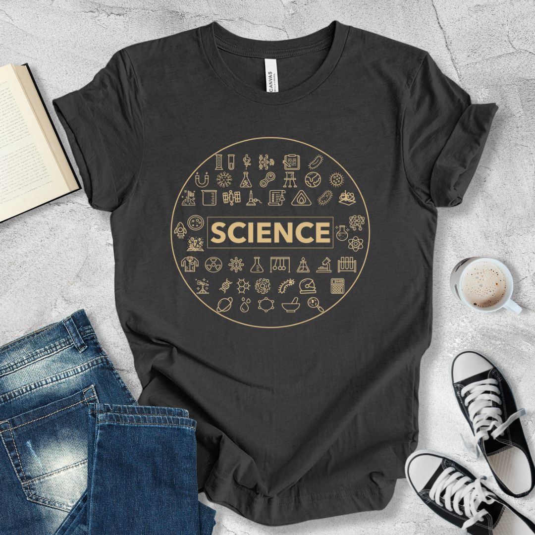 Science icons round shape T-shirt