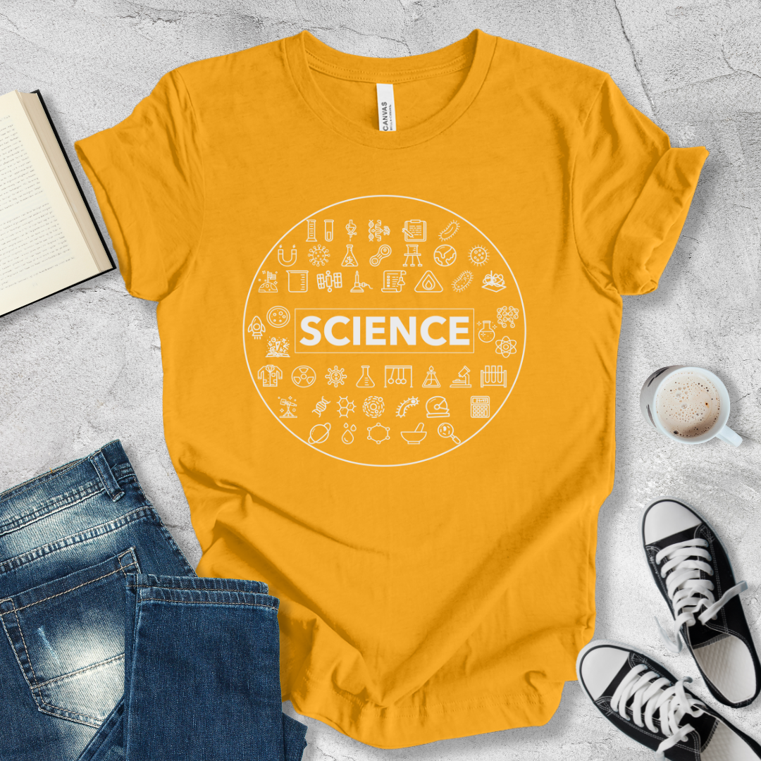 Science icons round shape T-shirt