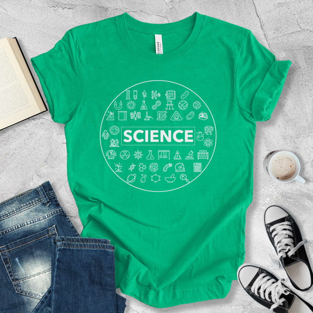 Science icons round shape T-shirt