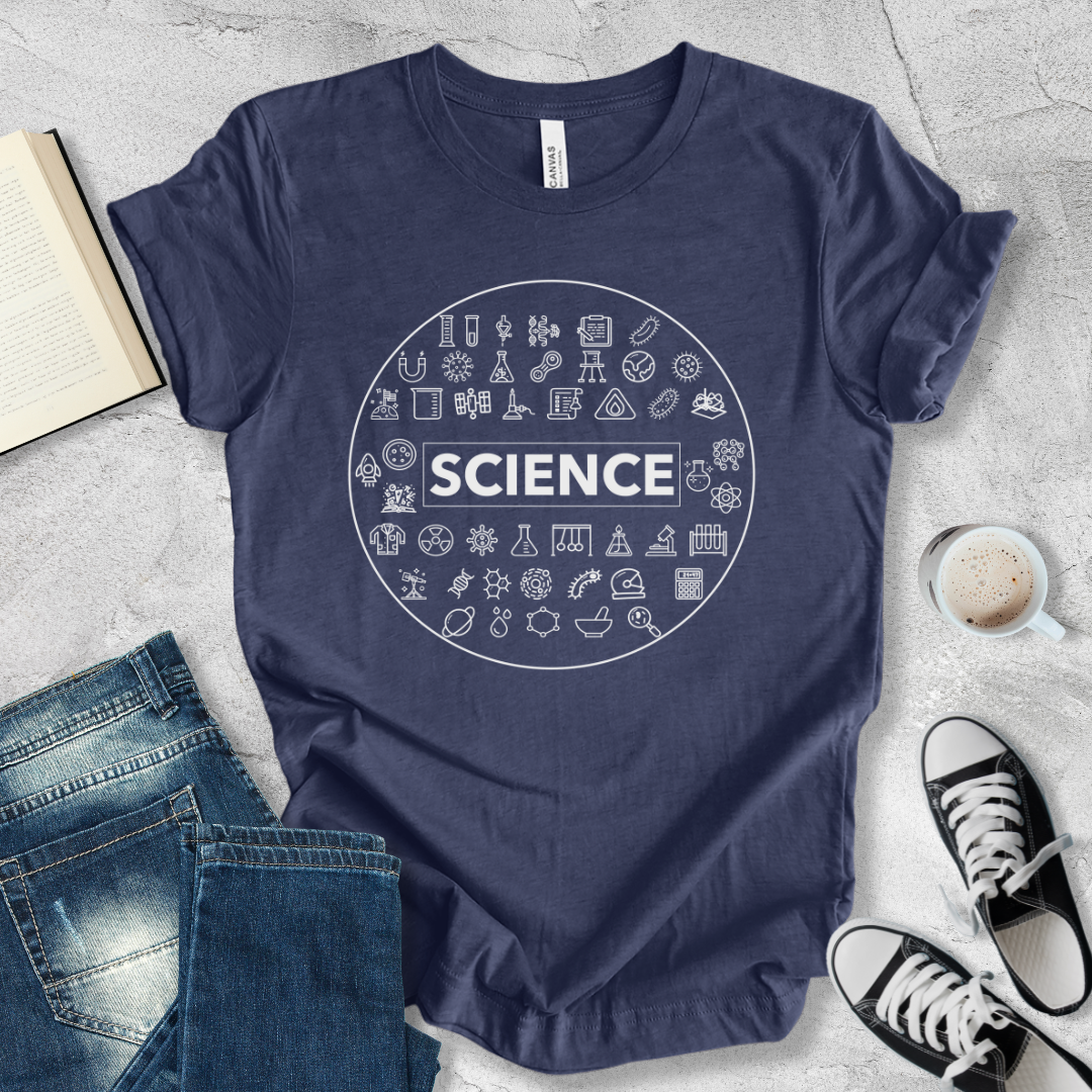 Science icons round shape T-shirt