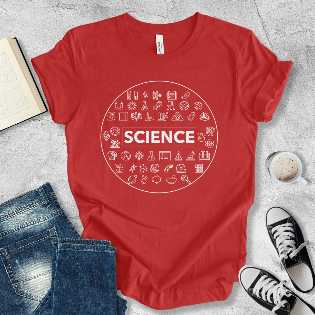 Science icons round shape T-shirt