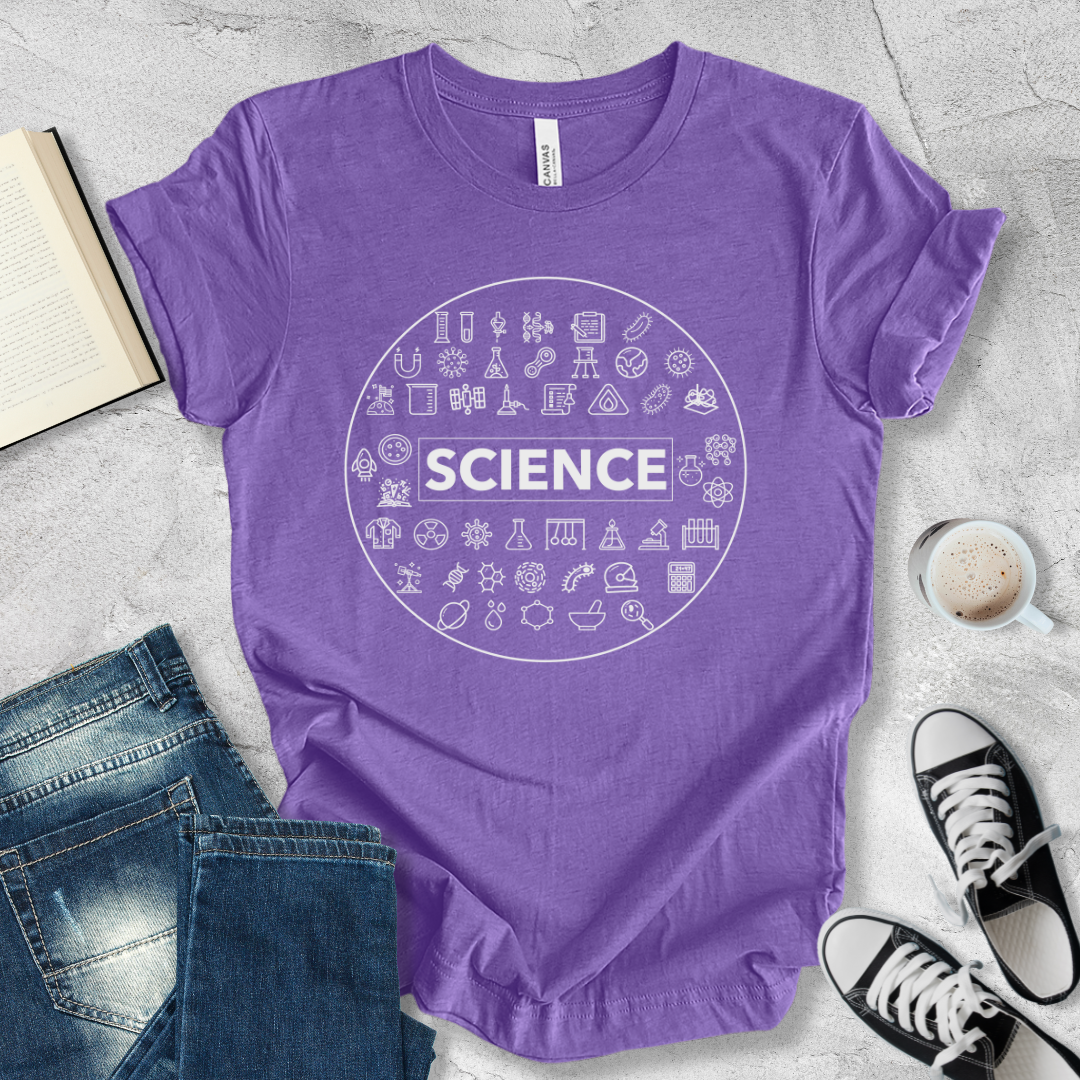 Science icons round shape T-shirt