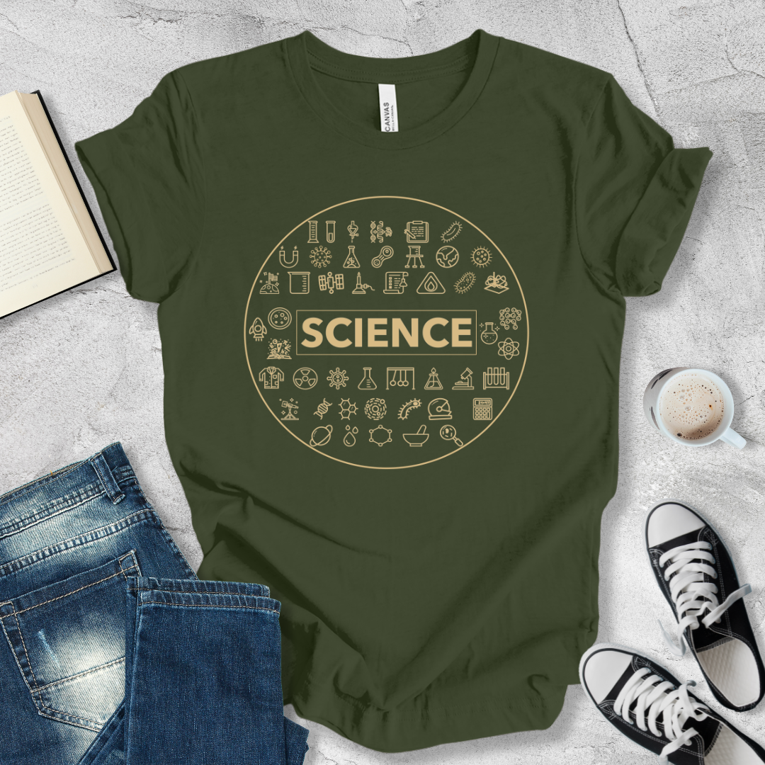 Science icons round shape T-shirt