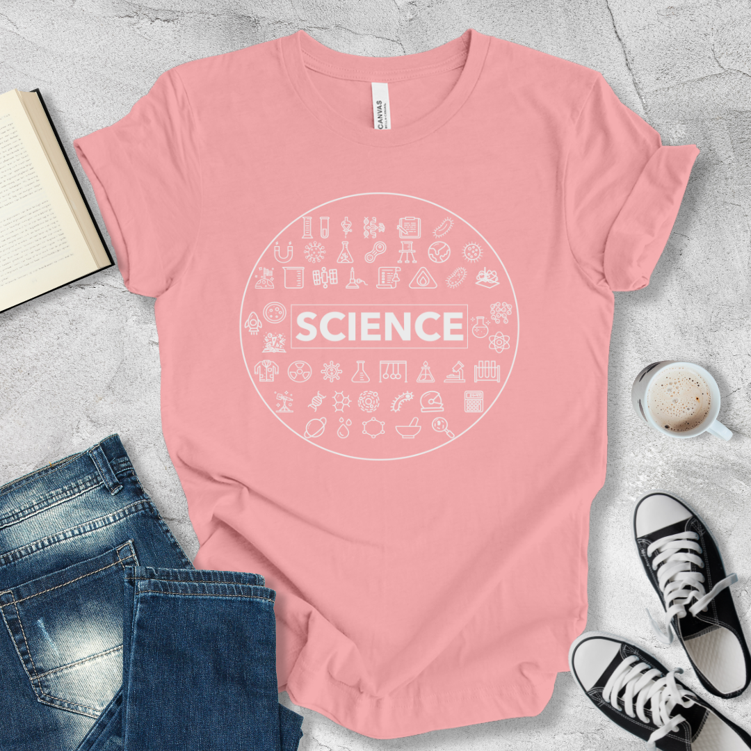 Science icons round shape T-shirt