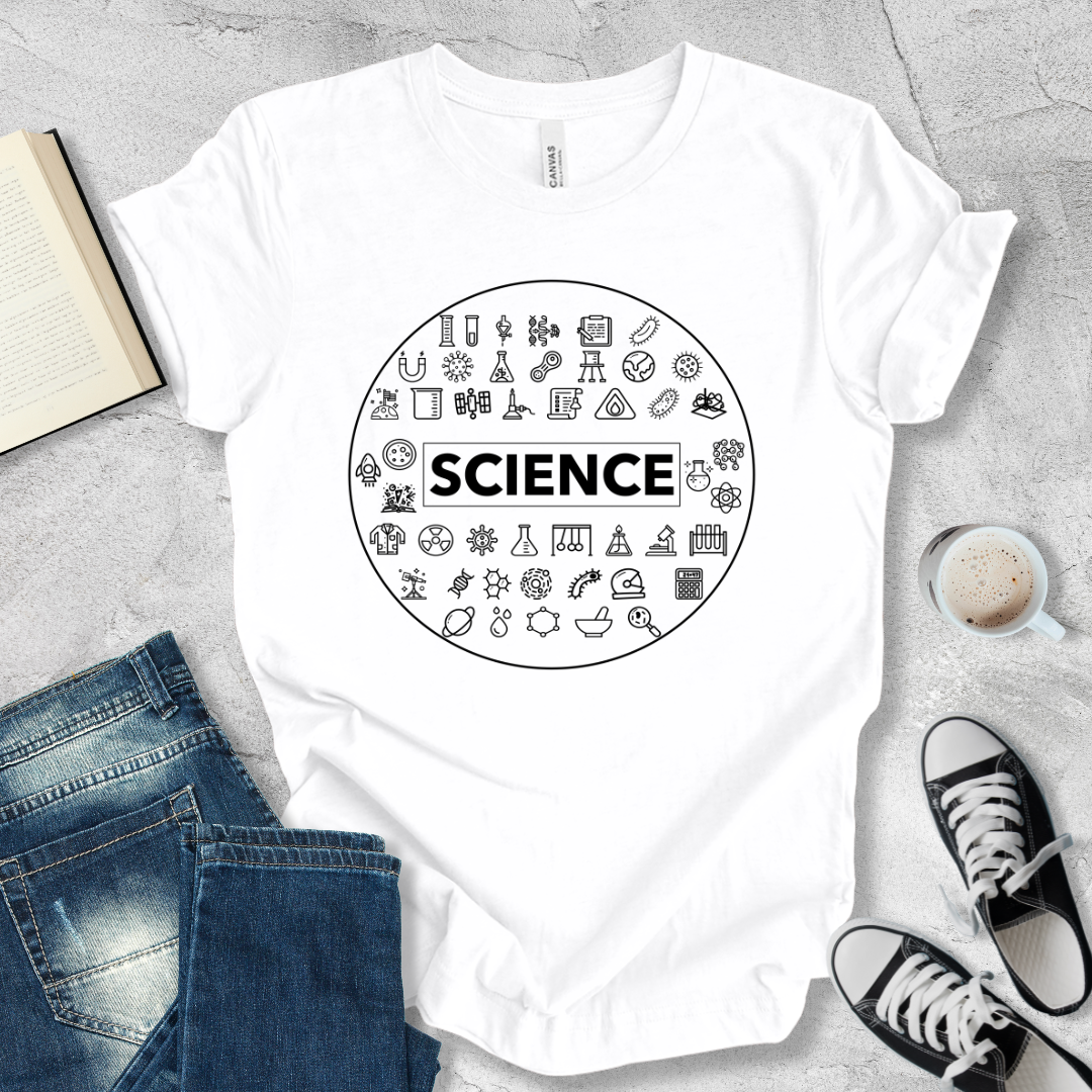 Science icons round shape T-shirt