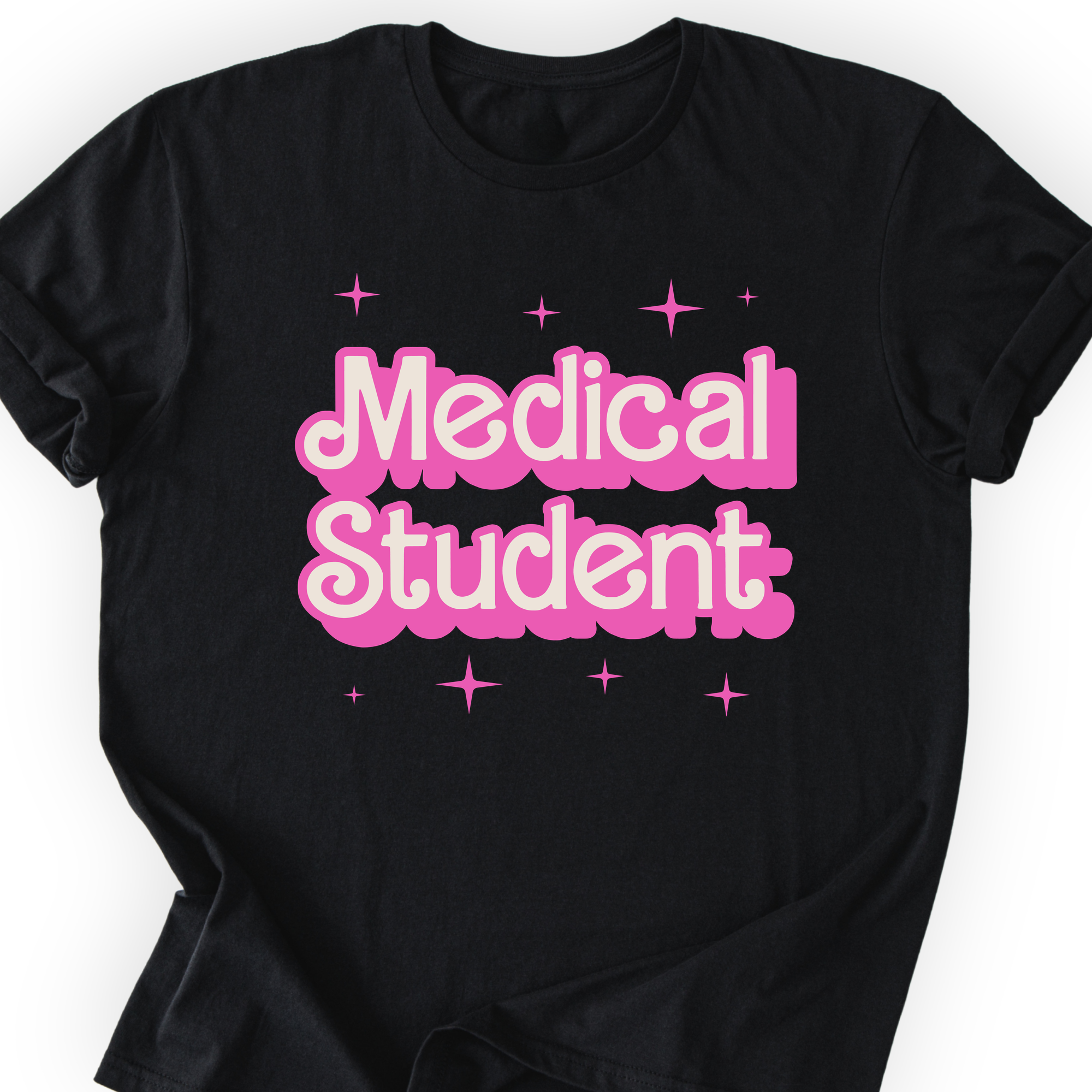 Custom Profession Pink Doll T-shirt Black — example: Medical Student
