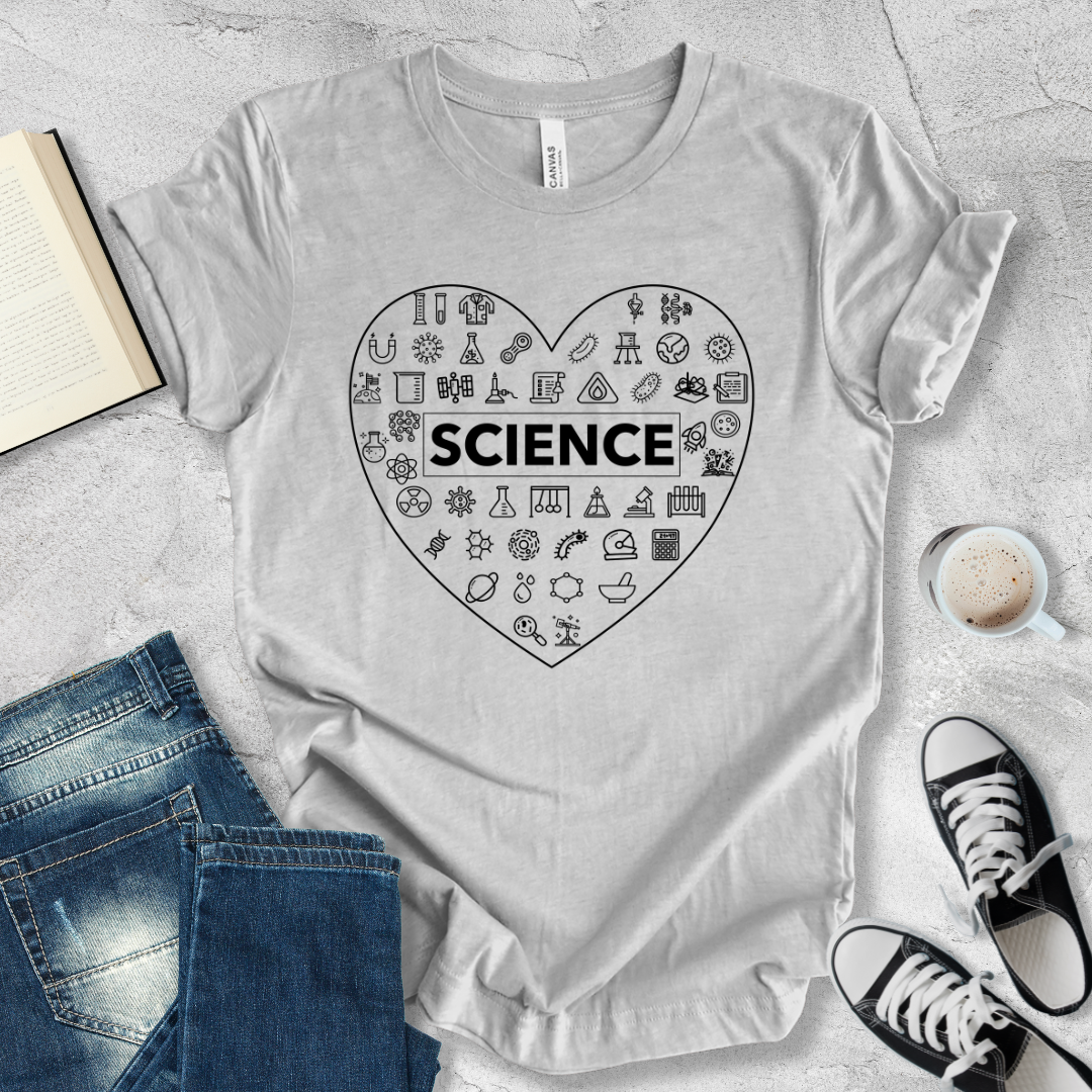 Science icons heart shape T-shirt