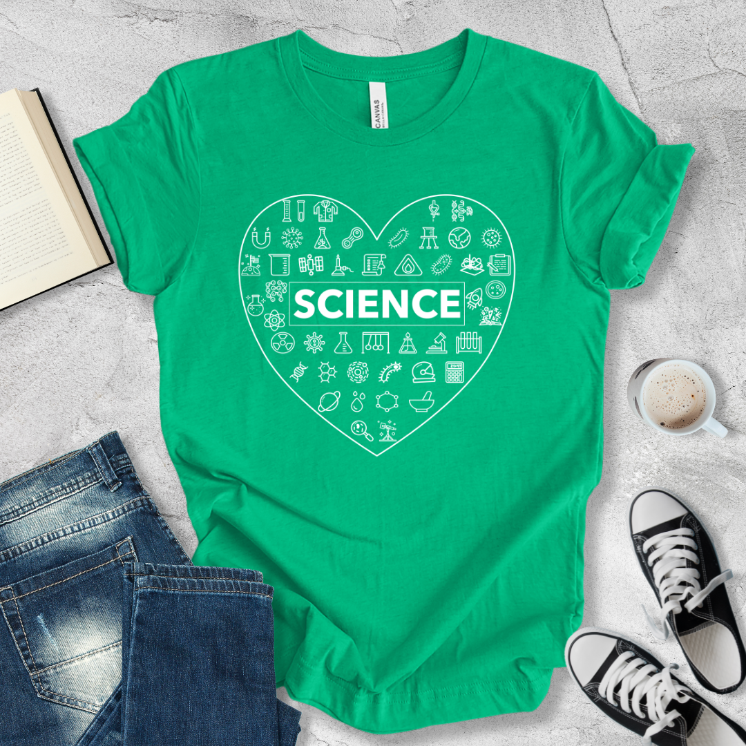 Science icons heart shape T-shirt