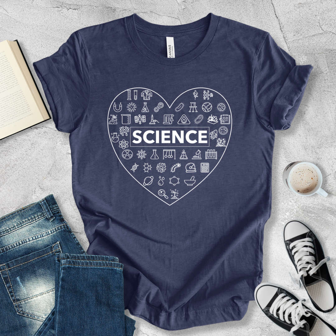 Science icons heart shape T-shirt