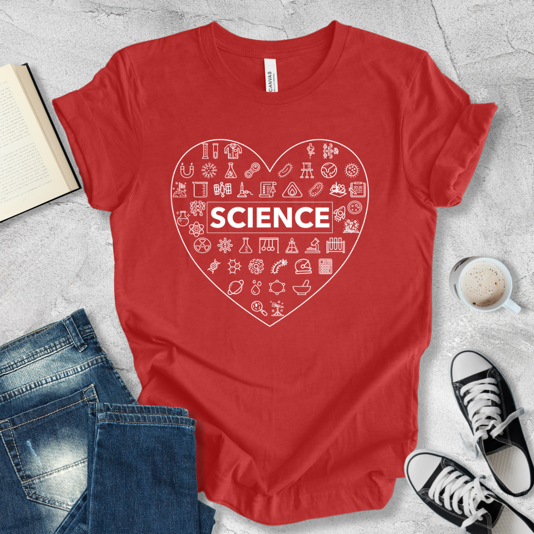 Science icons heart shape T-shirt