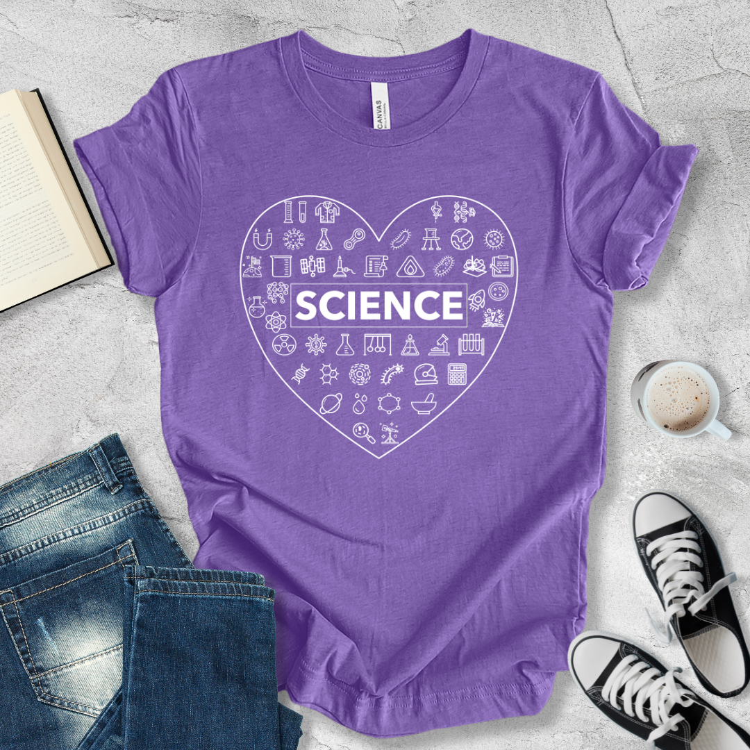 Science icons heart shape T-shirt