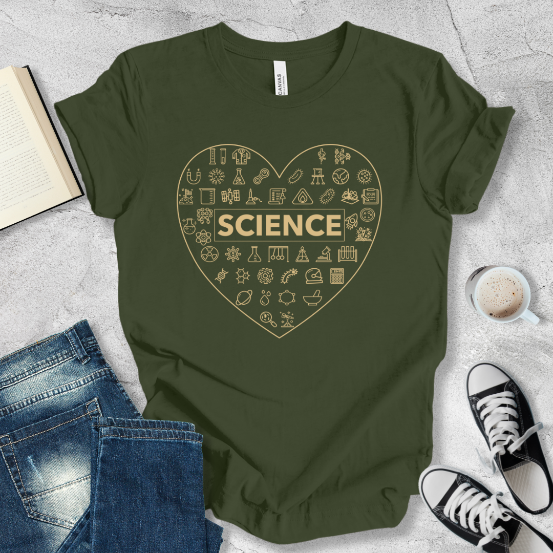 Science icons heart shape T-shirt