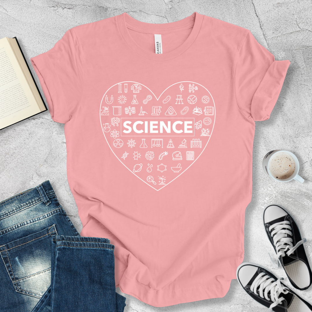 Science icons heart shape T-shirt