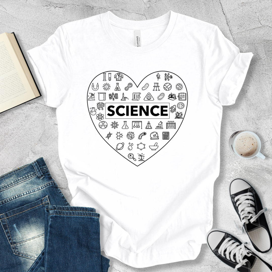 Science icons heart shape T-shirt