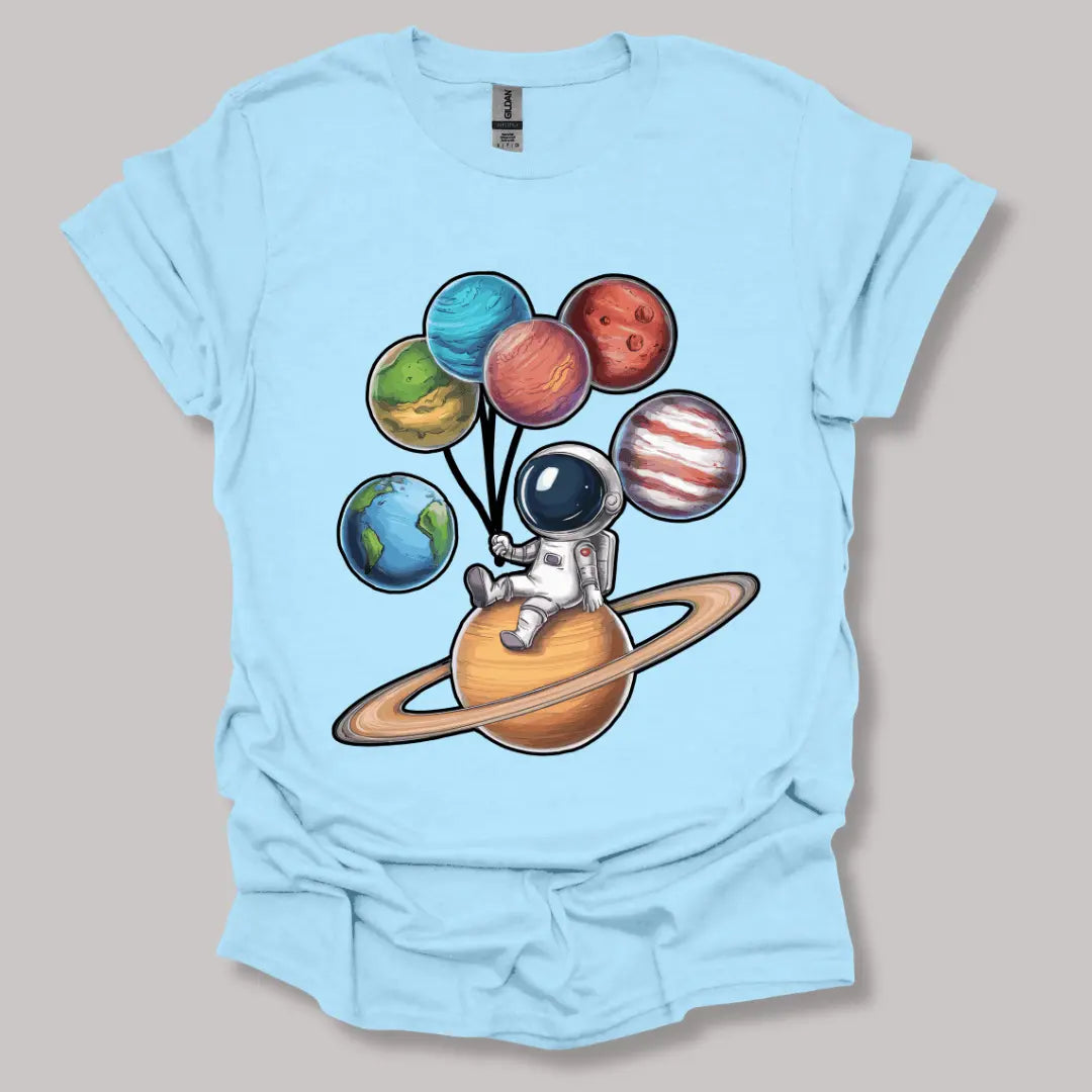 Astronaut and Planets T-shirt Light Blue / S
