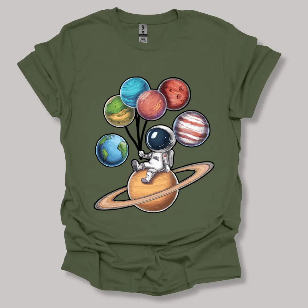 Astronaut and Planets T-shirt Military Green / S