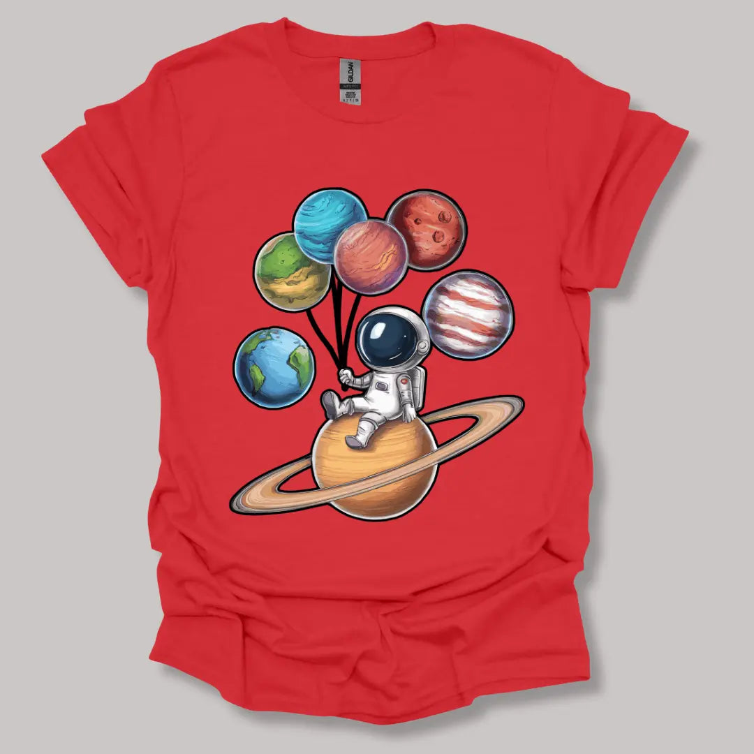 Astronaut and Planets T-shirt Red / M