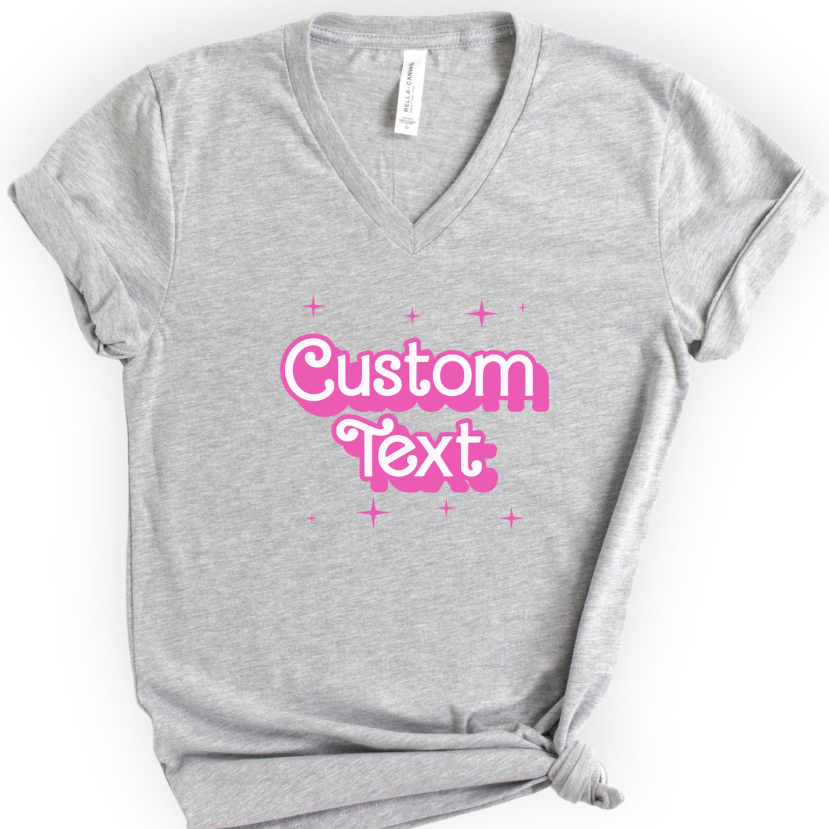 Custom Profession Pink Doll V-Neck T-shirt — Retro Script — Athletic Heather