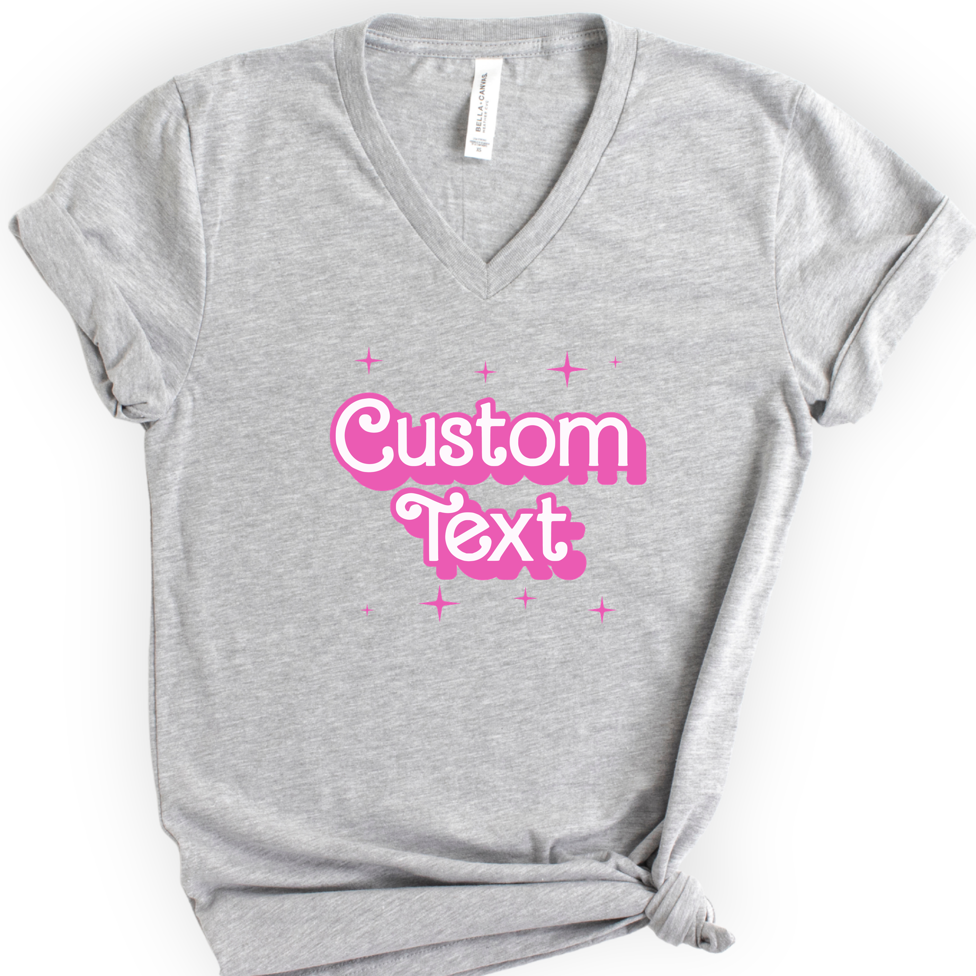 Custom Profession Pink Doll V-Neck T-shirt — Retro Script — Athletic Heather