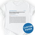 Custom scientific paper t-shirt in White — your published article as negative-space art