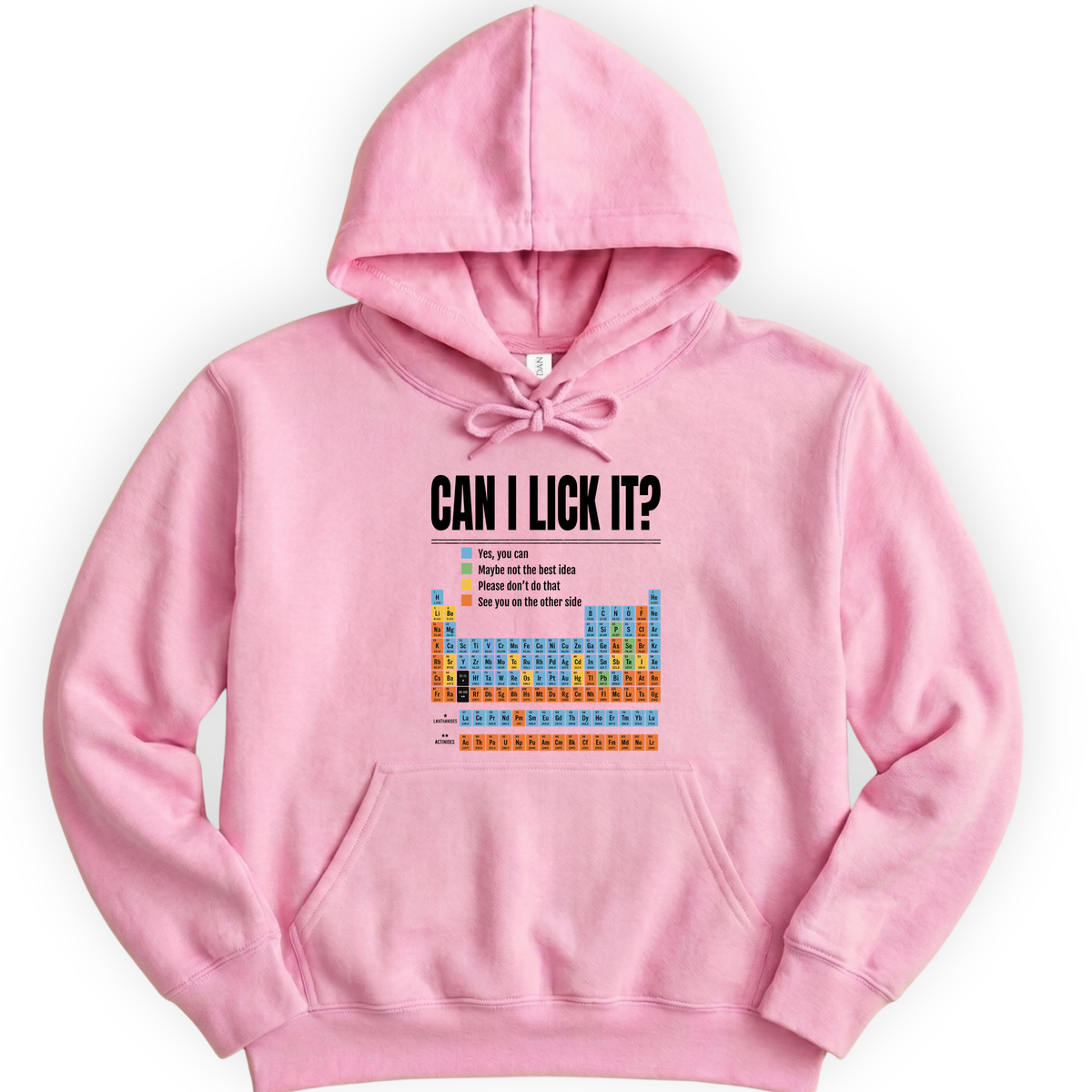 Can I Lick It Periodic Table hoodie — Light Pink