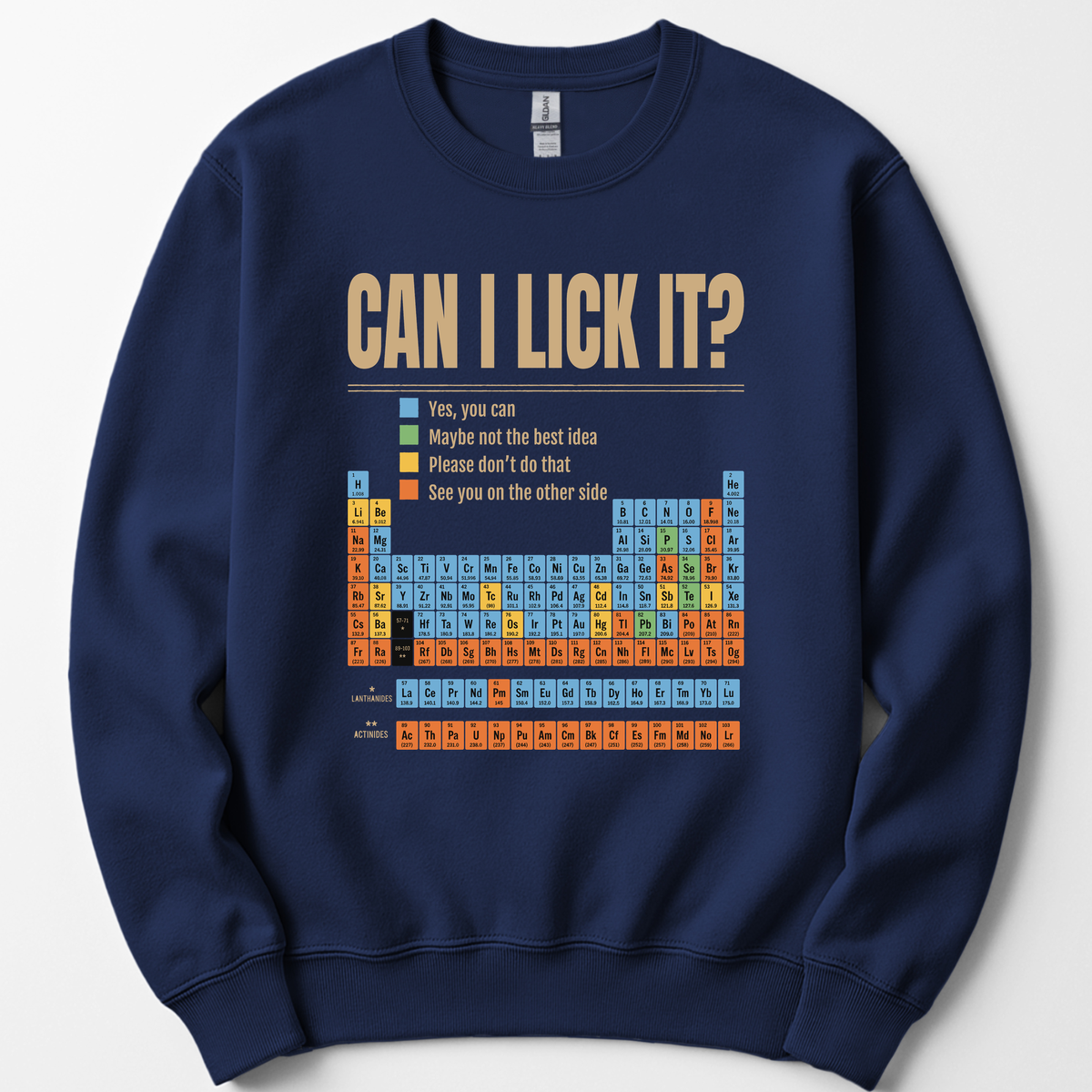 Can I Lick It Periodic Table sweatshirt — Navy