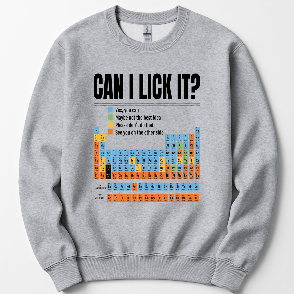 Can I Lick It Periodic Table sweatshirt — Sport Grey