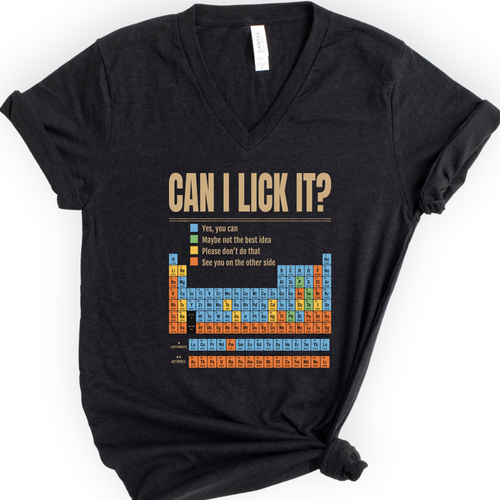 Can I Lick It Periodic Table v-neck t-shirt — Black