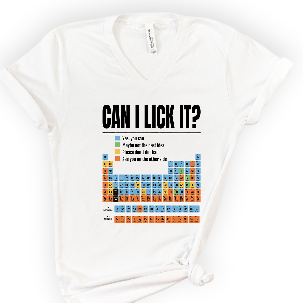 Can I Lick It Periodic Table v-neck t-shirt — White
