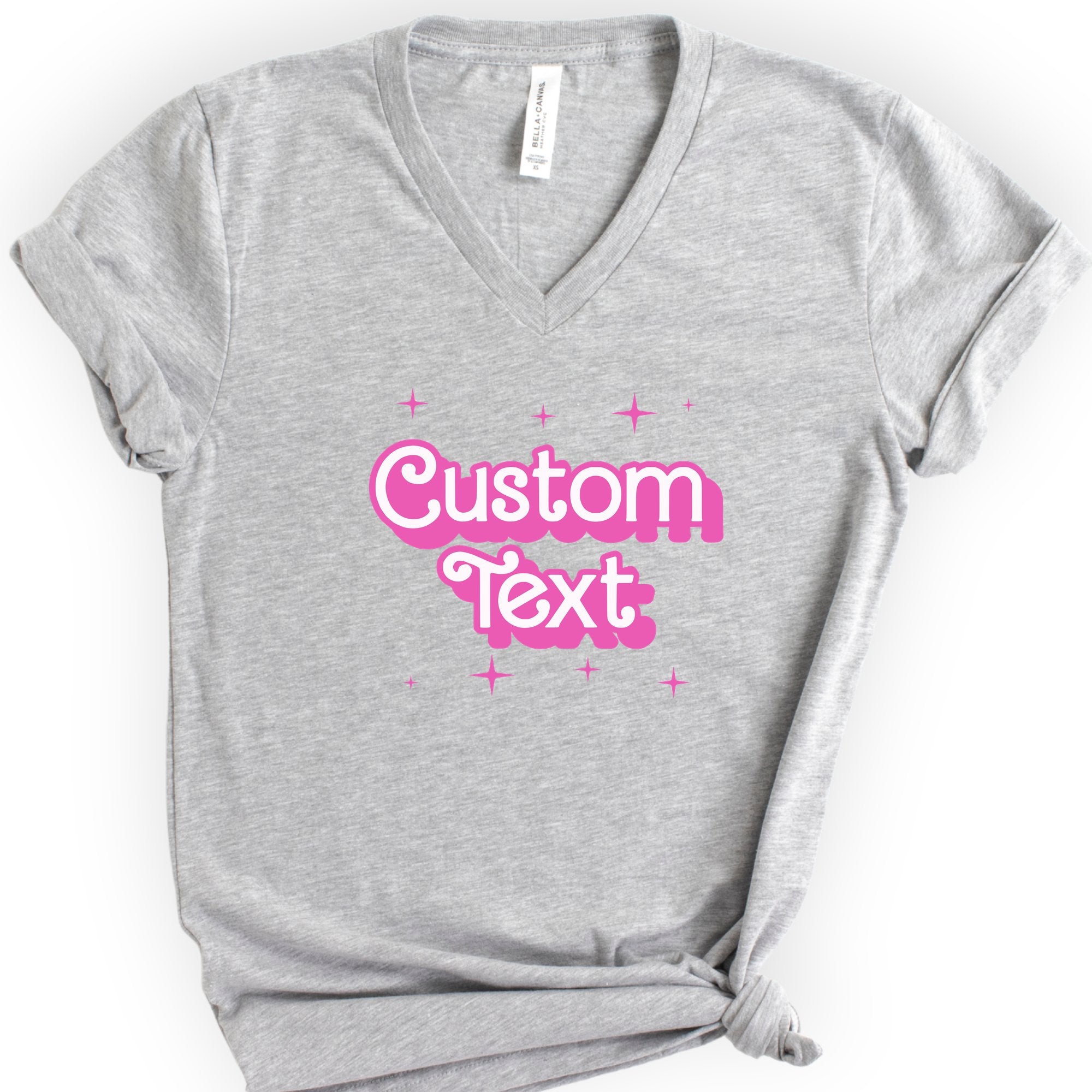 Custom Profession Pink Doll V-Neck T-shirt Athletic Heather — type your own profession