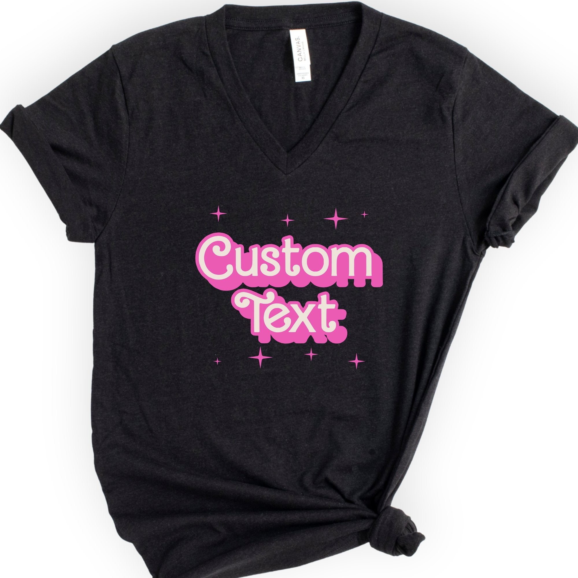 Custom Profession Pink Doll V-Neck T-shirt Black — type your own profession