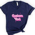 Custom Profession Pink Doll V-Neck T-shirt Navy — type your own profession