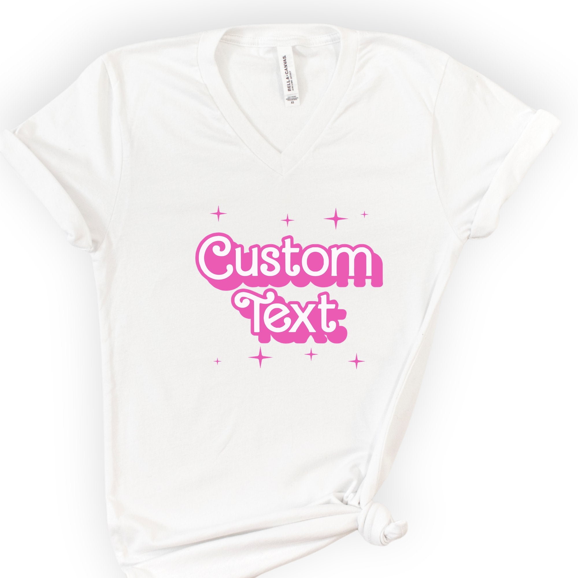 Custom Profession Pink Doll V-Neck T-shirt White — type your own profession