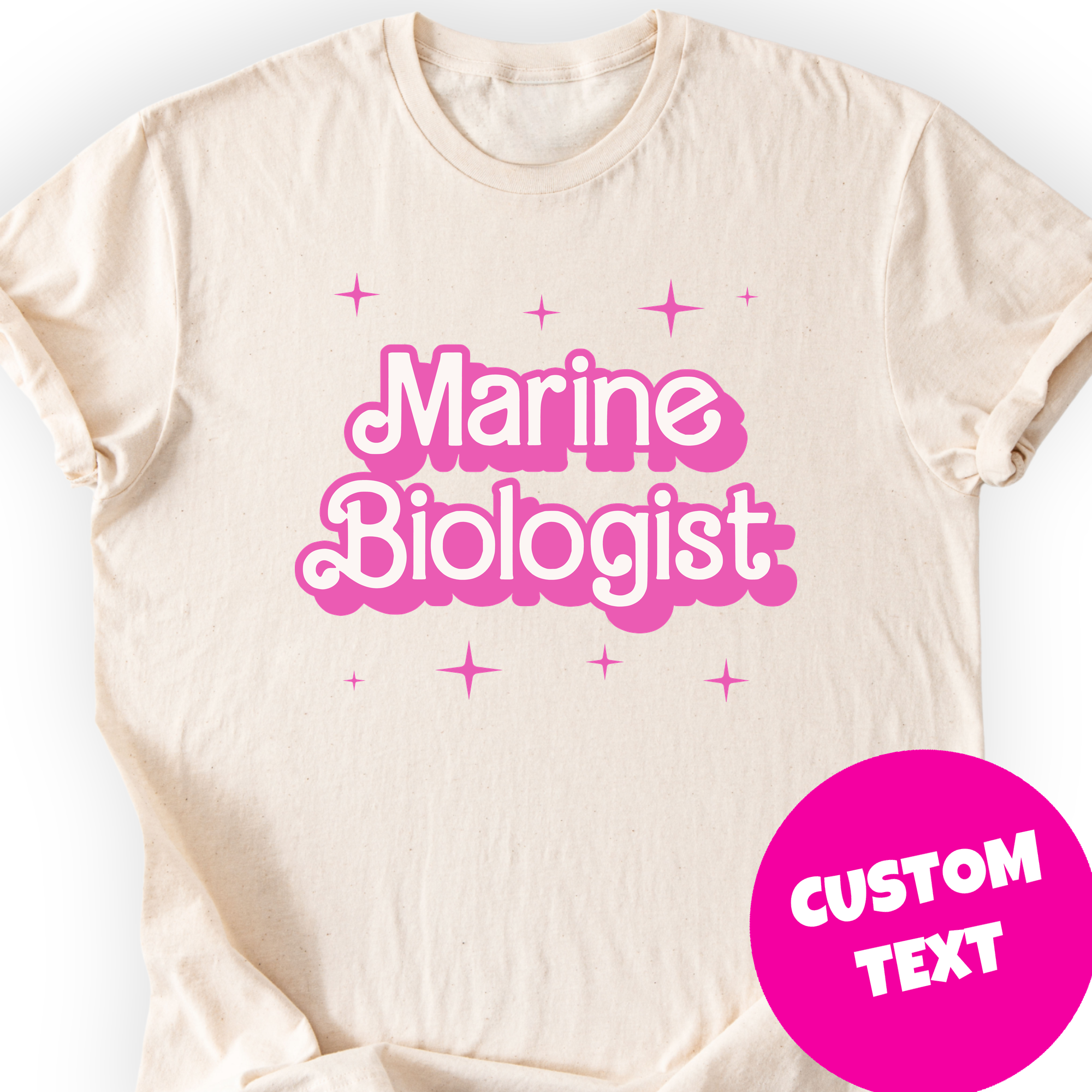 Custom Profession Pink Doll T-shirt Natural — example: Marine Biologist (customizable)