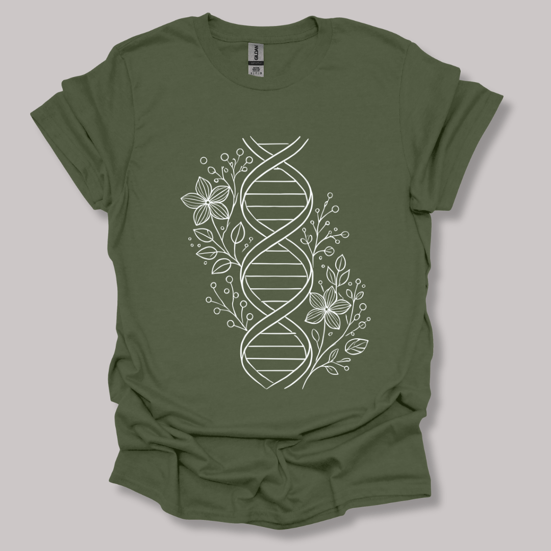 Floral One Line DNA T-shirt Military Green / S