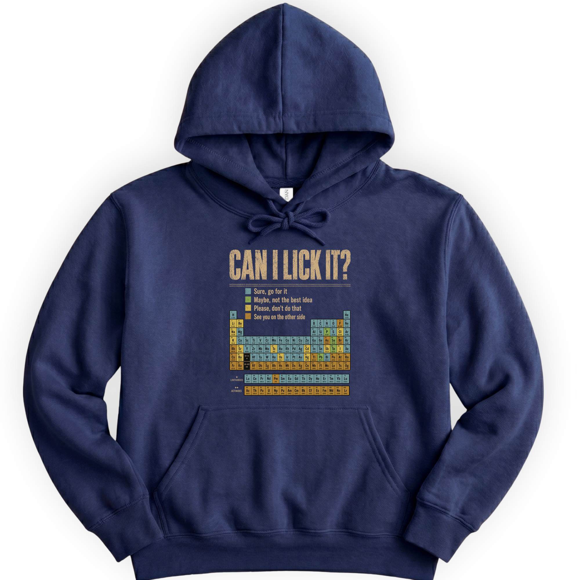 Can I Lick It Periodic Table hoodie — Navy