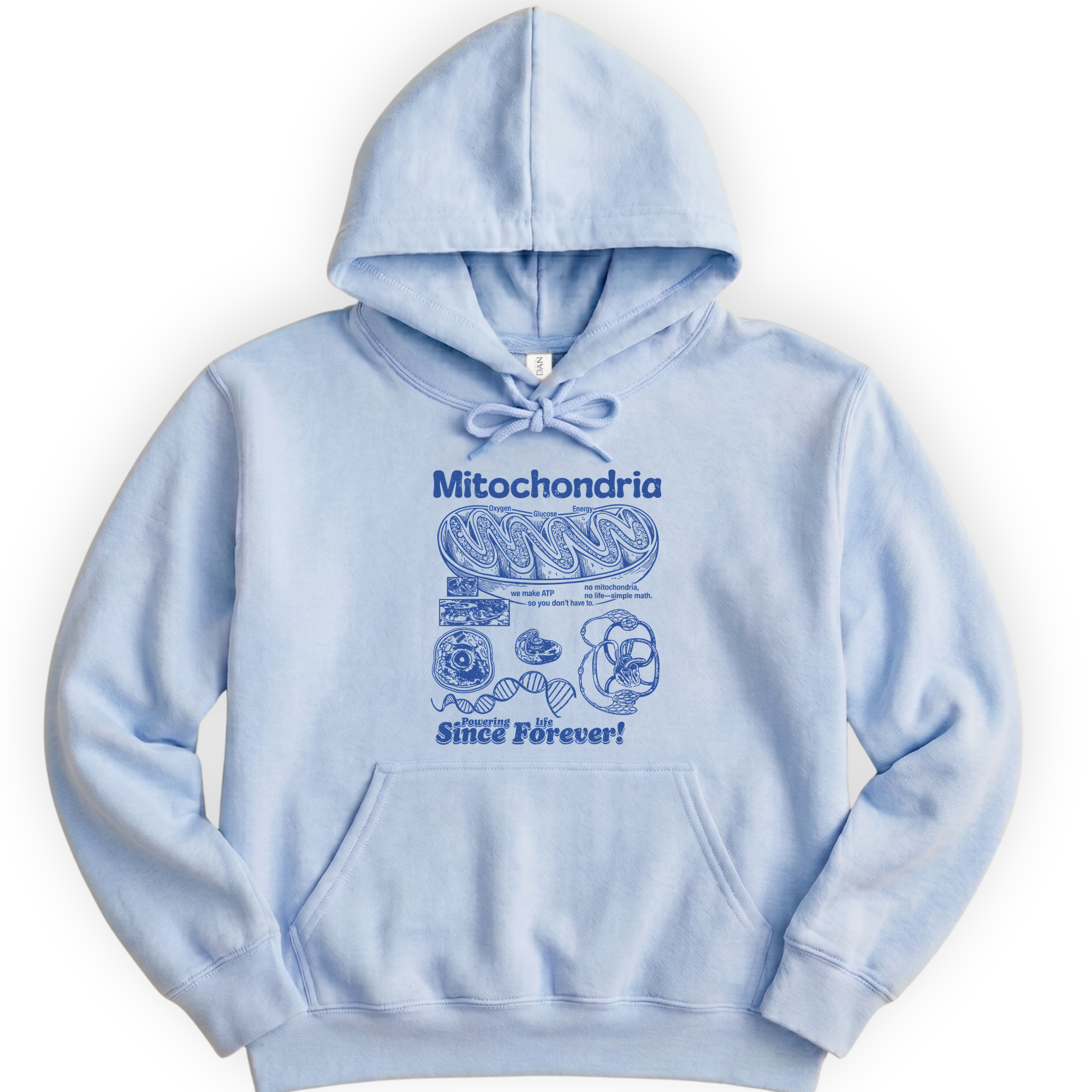 Mitochondria Powering Life hoodie — Light Blue