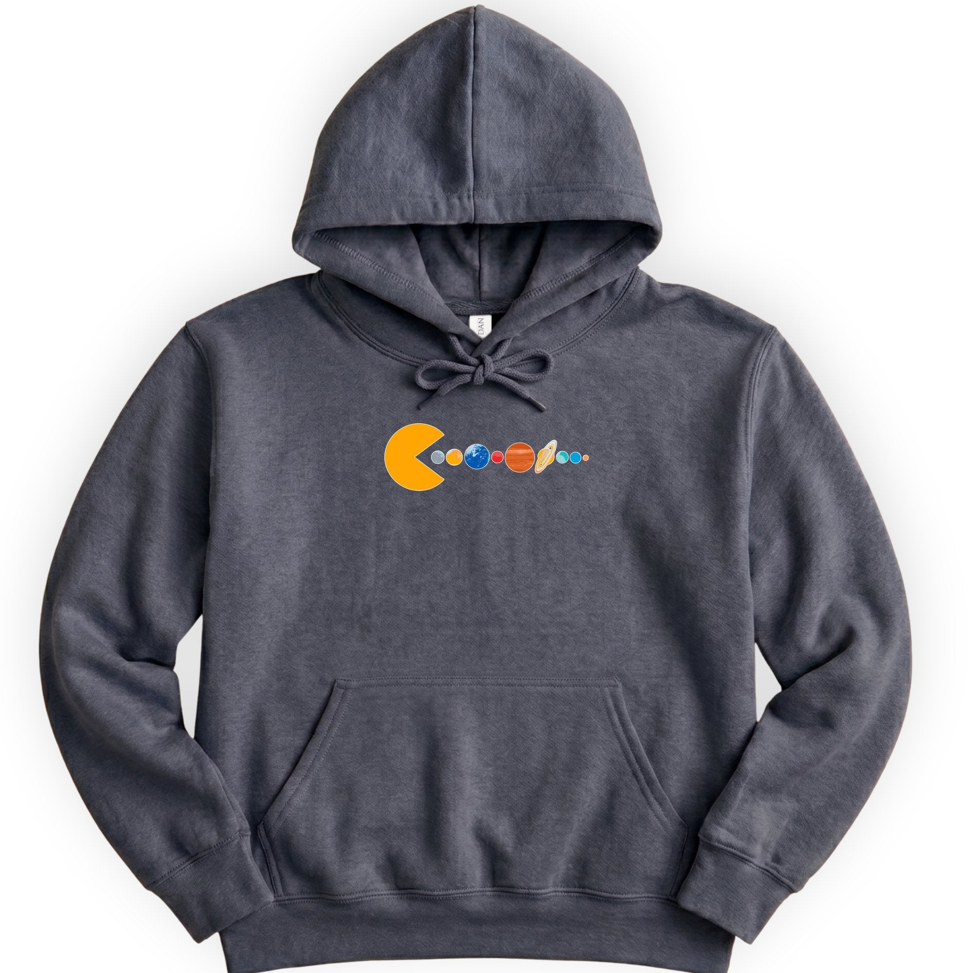 Solar System Pac Man hoodie — Dark Heather