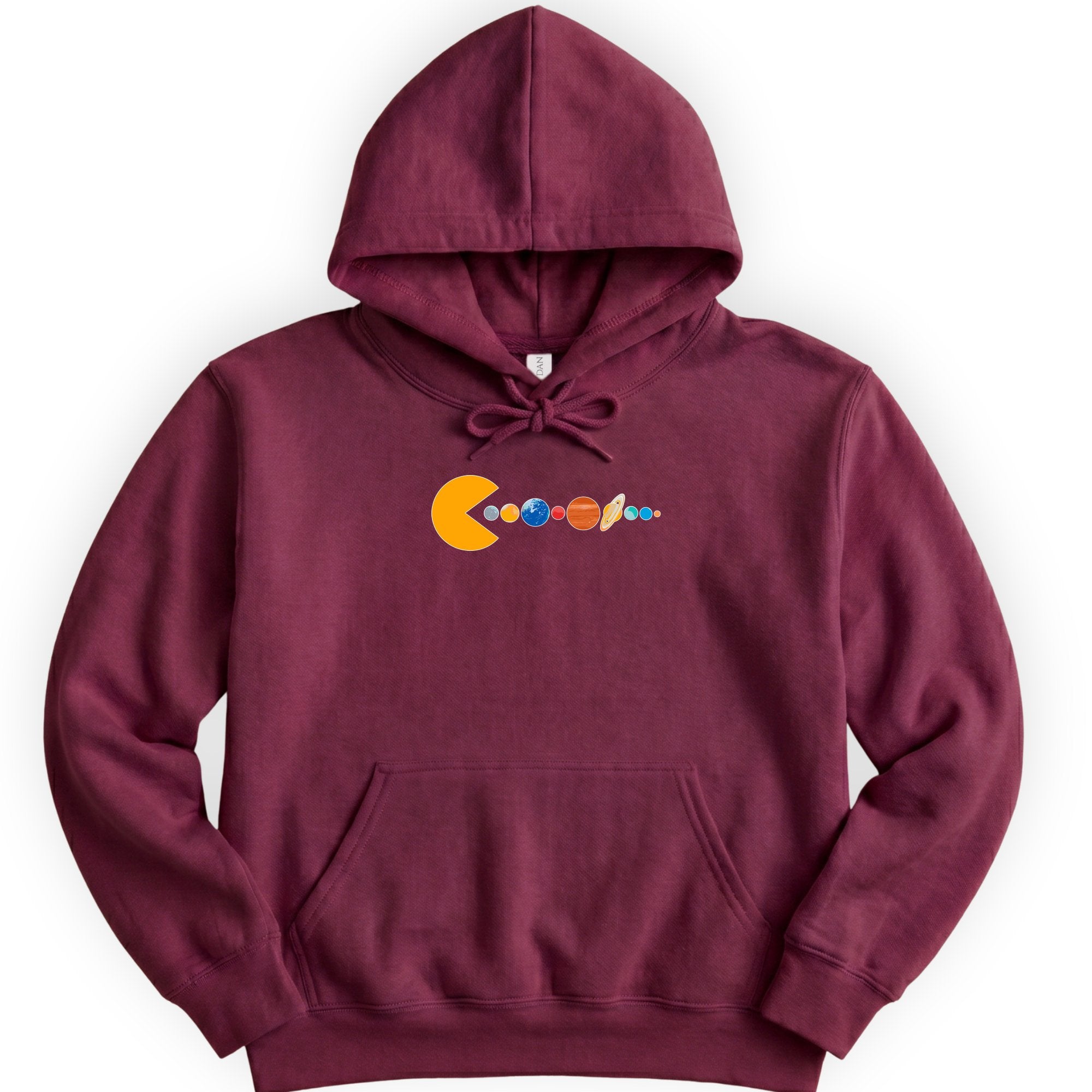 Solar System Pac Man hoodie — Maroon