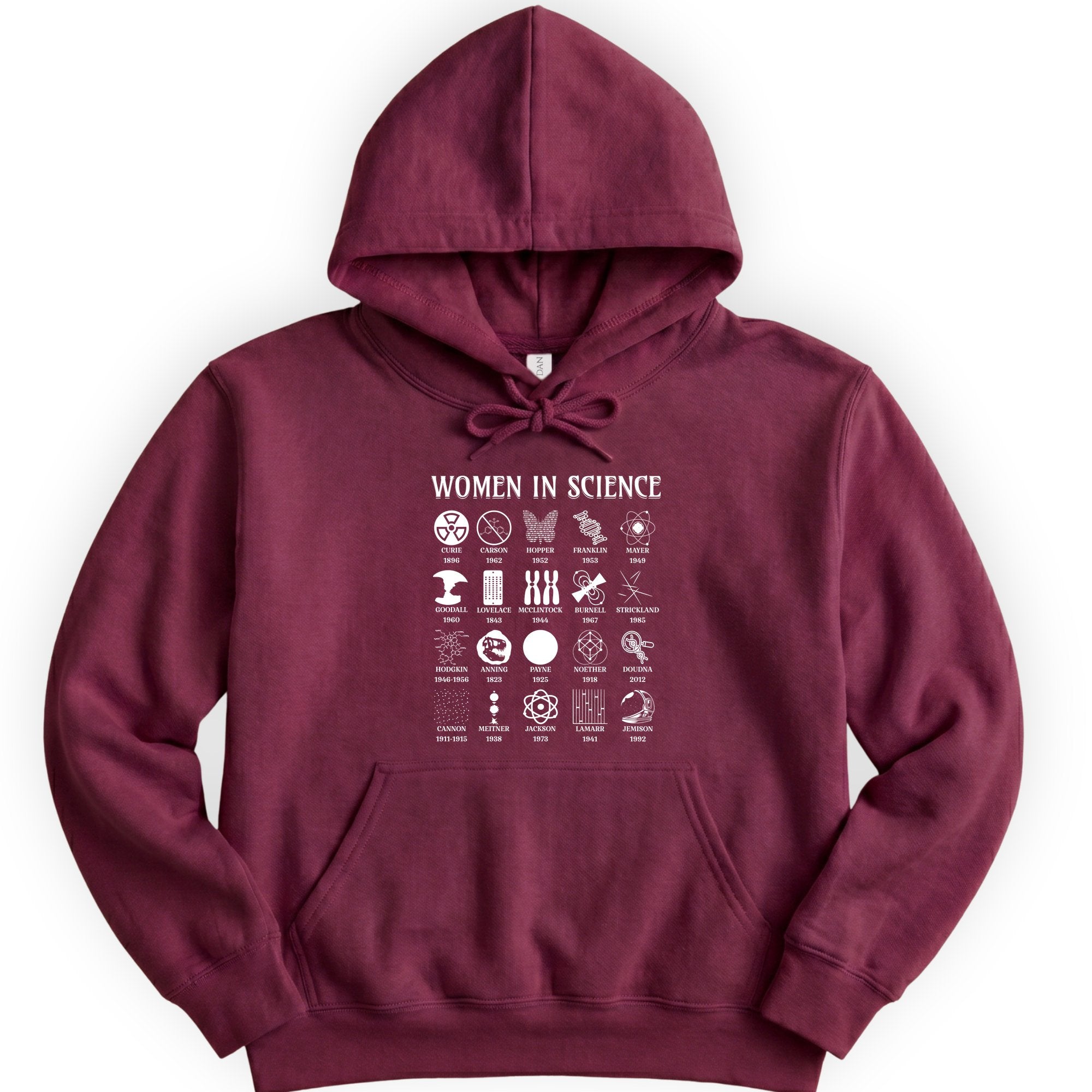 Women Science Pioneers hoodie — Maroon