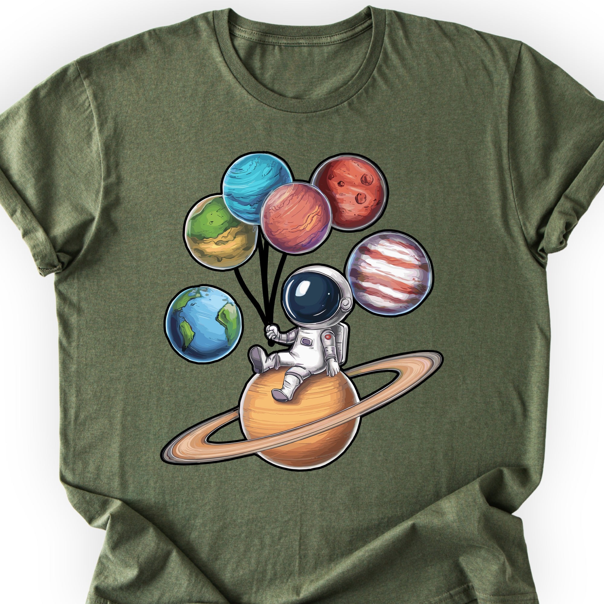 Astronaut and Planets T-shirt Military Green