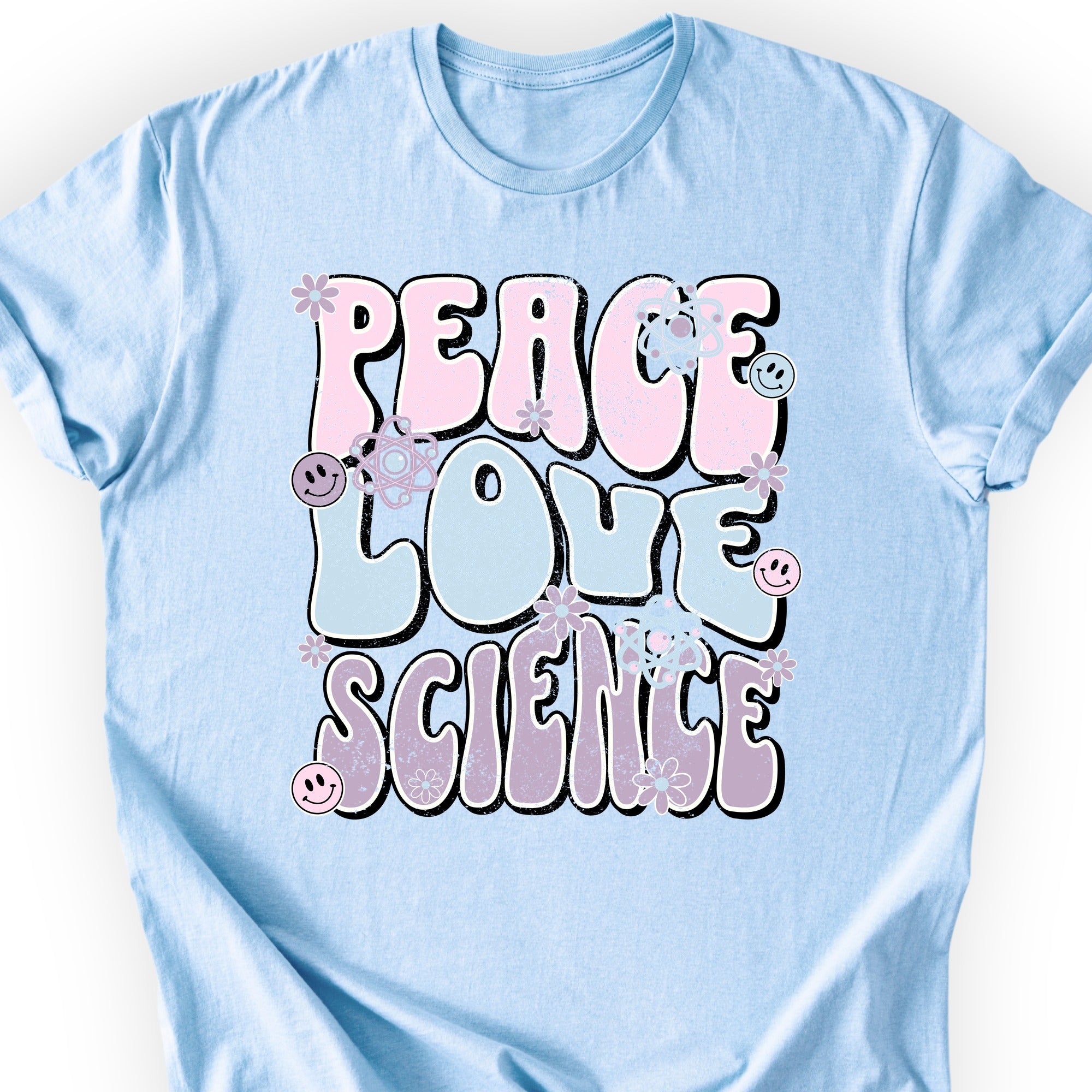 Peace Love Science T-shirt Light Blue