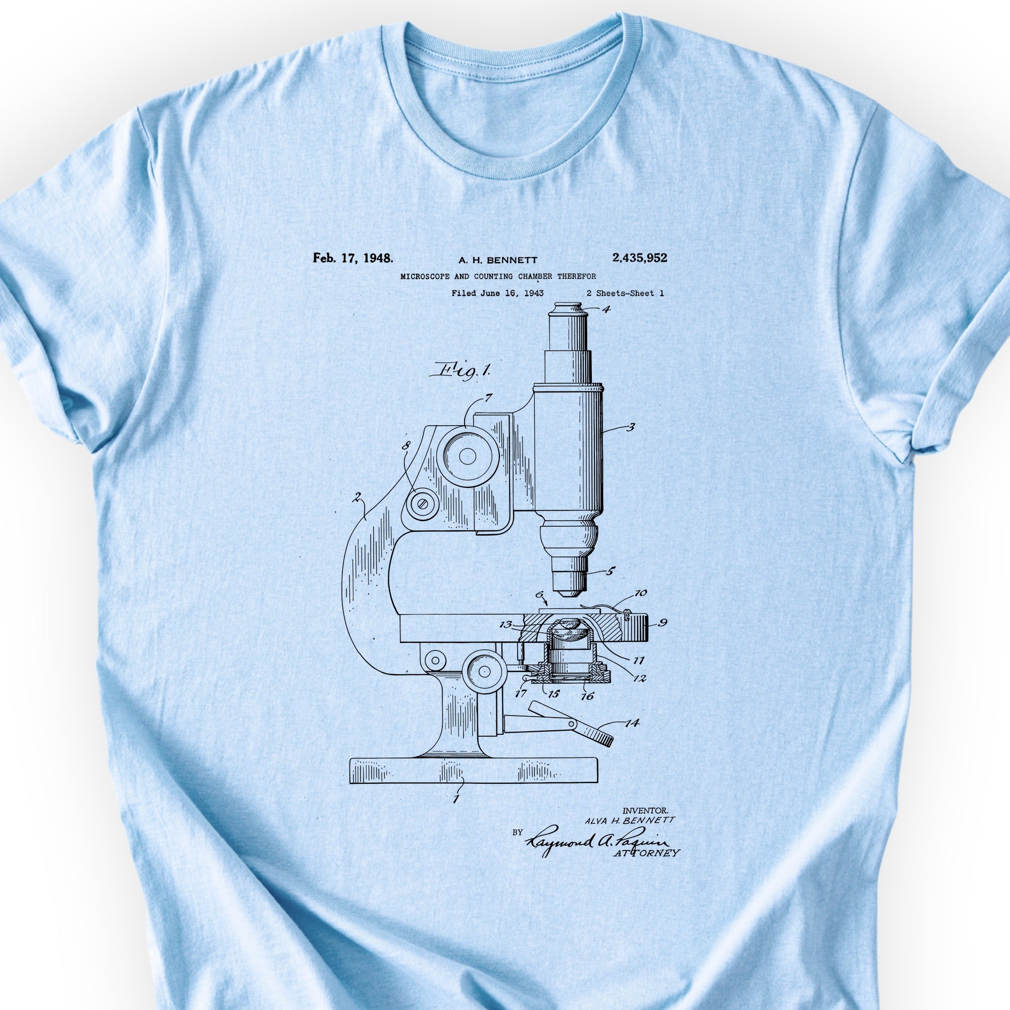 Microscope Patent T-shirt Light Blue