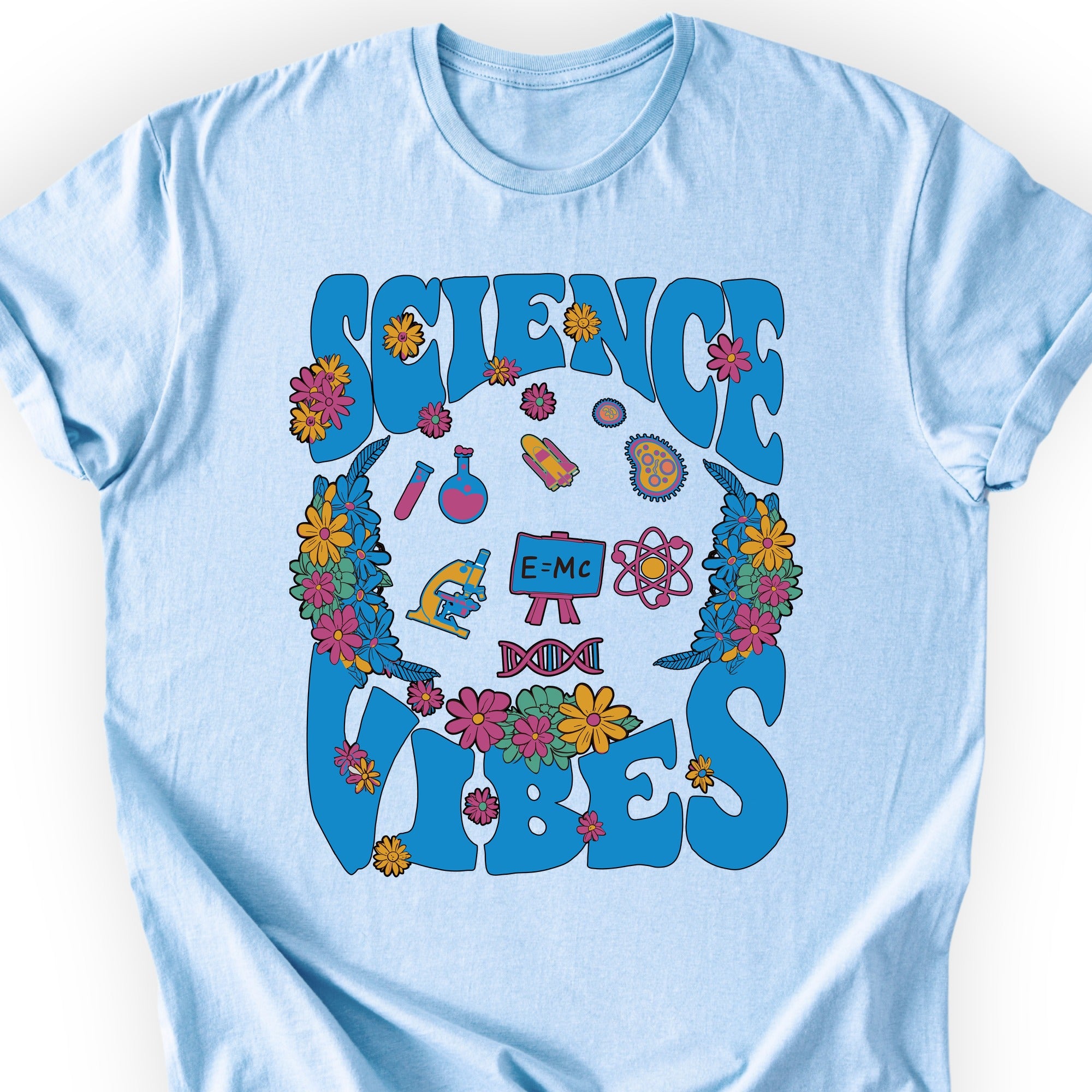 Retro Science Vibes T-shirt Light Blue