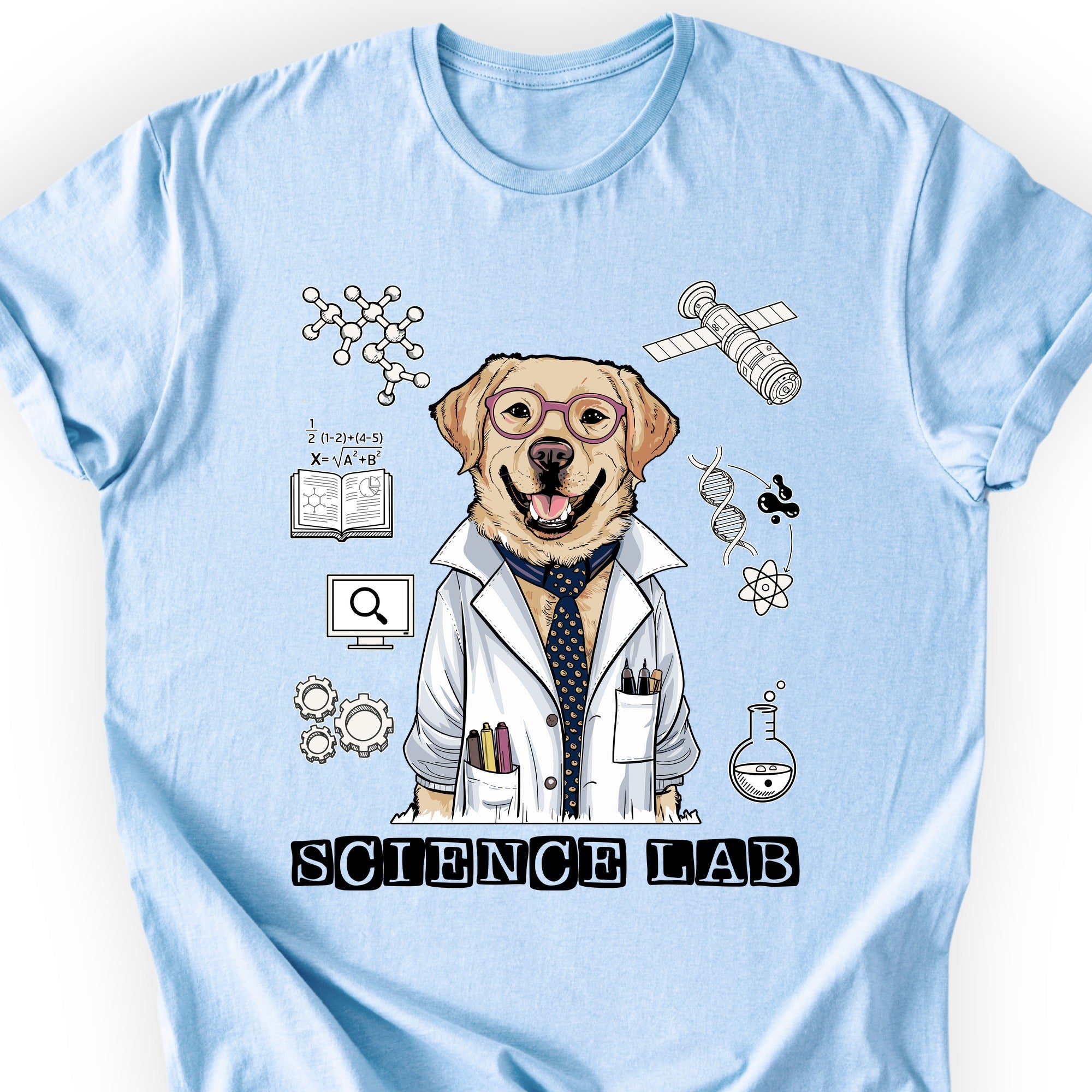 Lab Dog Scientist T-shirt Light Blue