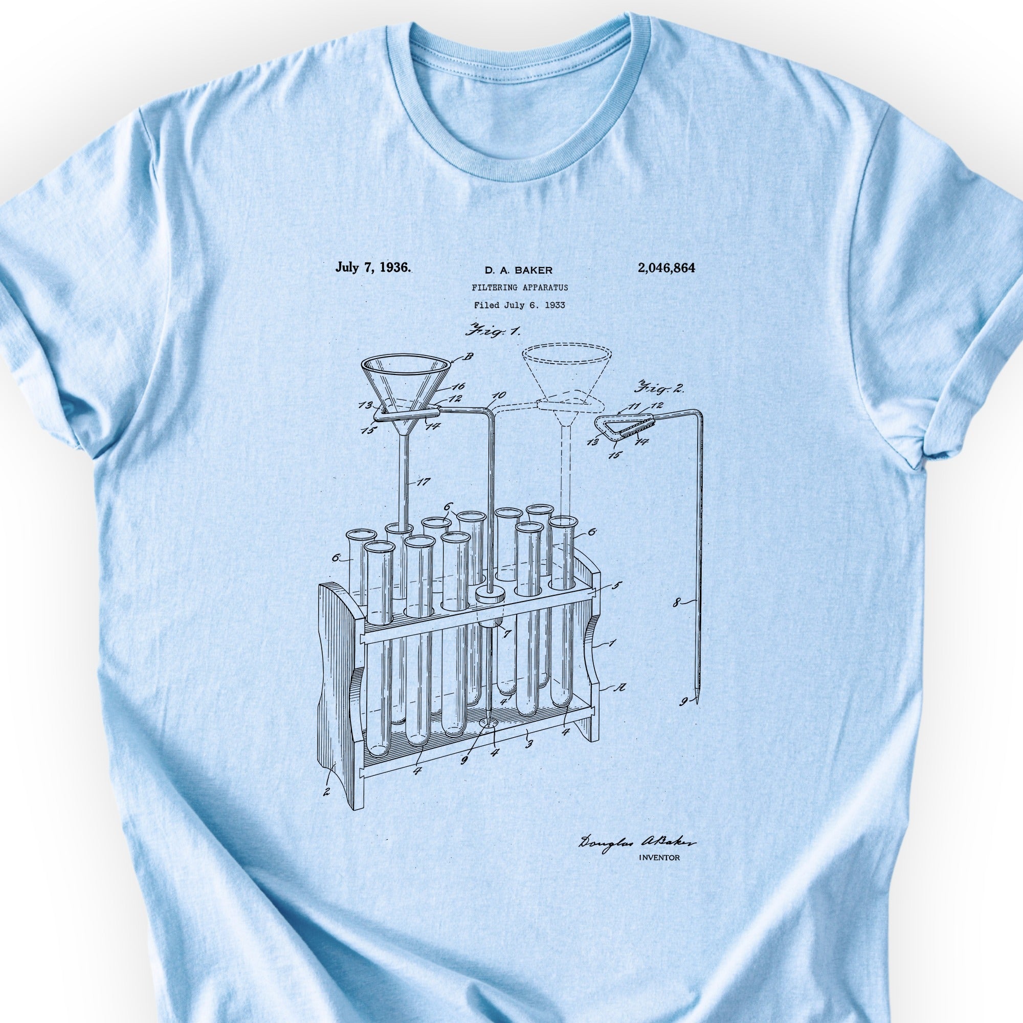 Filtering Apparatus Patent T-shirt Light Blue